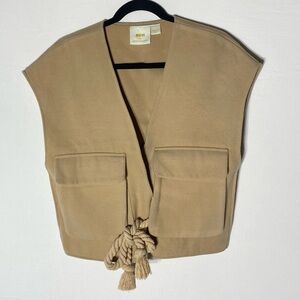Anthropologie Maeve Tan Felt Vest with Rope Detail And Pockets OS